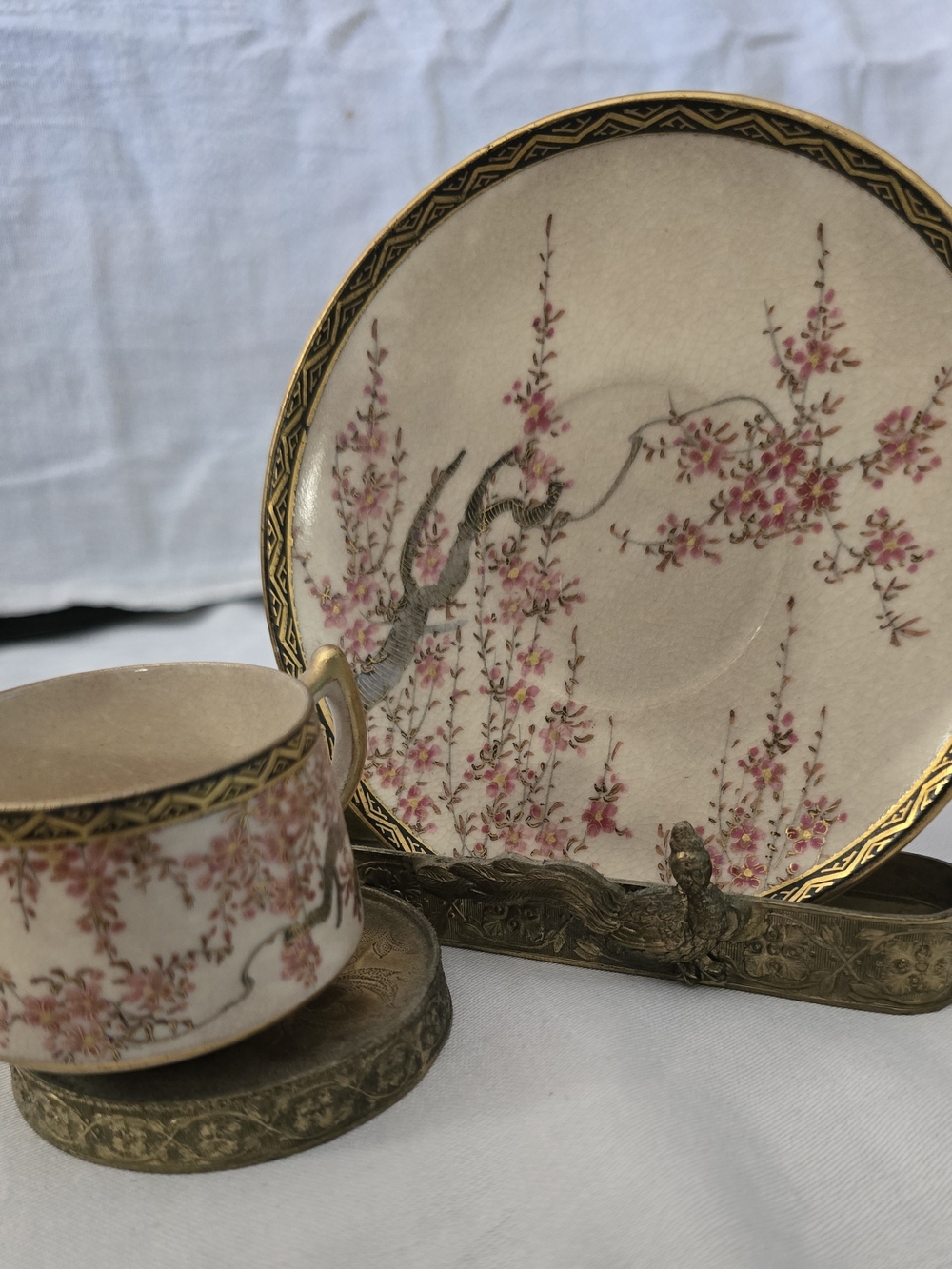Vintage Japanese Eggshell Porcelian Demitasse Teacup & Saucer Cherry Blossom
